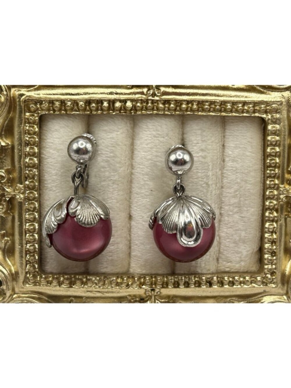 Forstner Earrings Sterling Silver Screw Back Pink Purple Ball Dangle Vintage